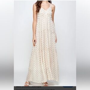 NWT | En Creme Blush Pink Gold Metallic Spaghetti Strap Tiered Maxi‎ Dress S